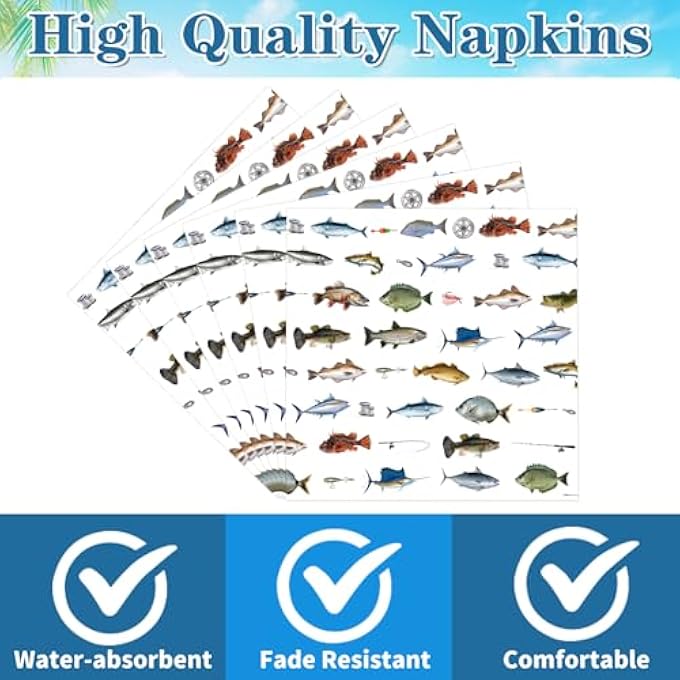 FISH PARTY NAPKINS, PACK OF 50, PAPER NAPKINS, FISH ABSORBENT DISPOSABLE NAPKINS, TABLE DECORATION FOR BIRTHDAY PARTY DECORATIONS - Image 3